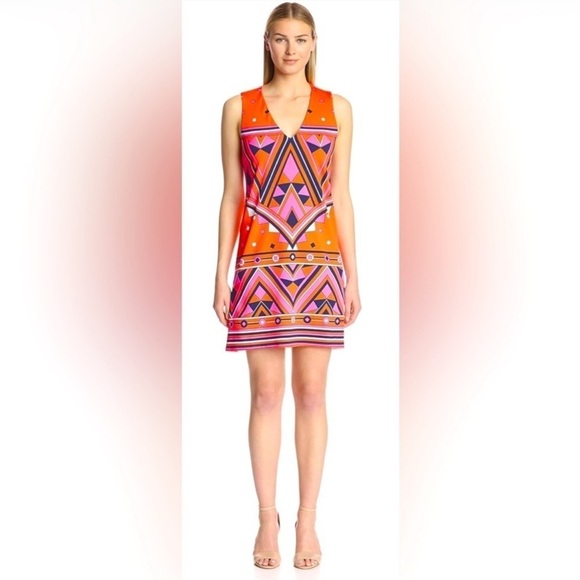 JB by Julie Brown Orange Pink Navy Retro Livie Pattern Shift Dress Sleeveless - Picture 3 of 10